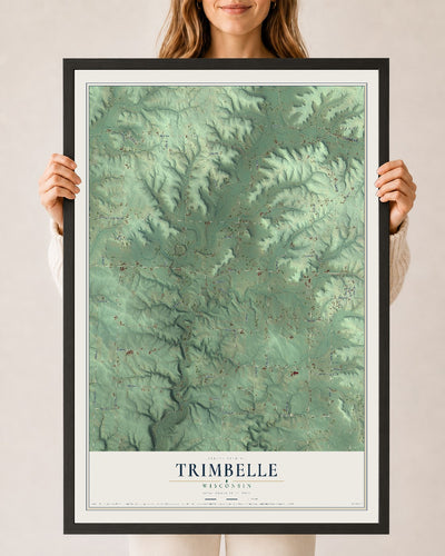 Map of Trimbelle, Wisconsin, 24 x 36 inch print in a black wood frame