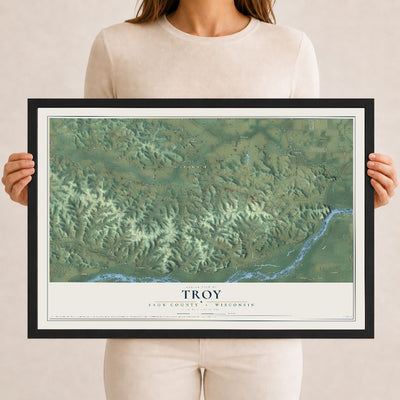 Map of Troy, Sauk County, Wisconsin, 12 x 18 inch print in a black wood frame