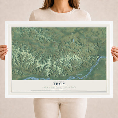 Map of Troy, Sauk County, Wisconsin, 18 x 24 inch print in a white wood frame
