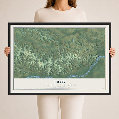 Map of Troy, Sauk County, Wisconsin, 24 x 36 inch print in a black wood frame