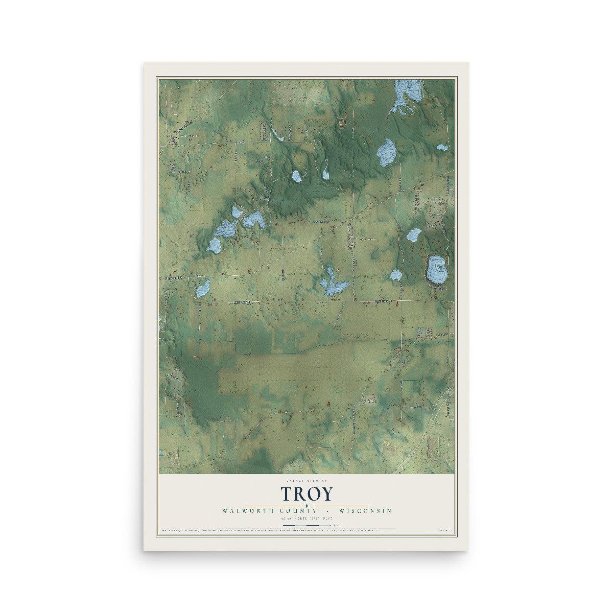 Map of Troy, Walworth County, Wisconsin, 12 x 18 inch unframed archival matte print