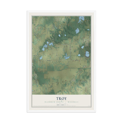 Map of Troy, Walworth County, Wisconsin, 12 x 18 inch print in a white wood frame
