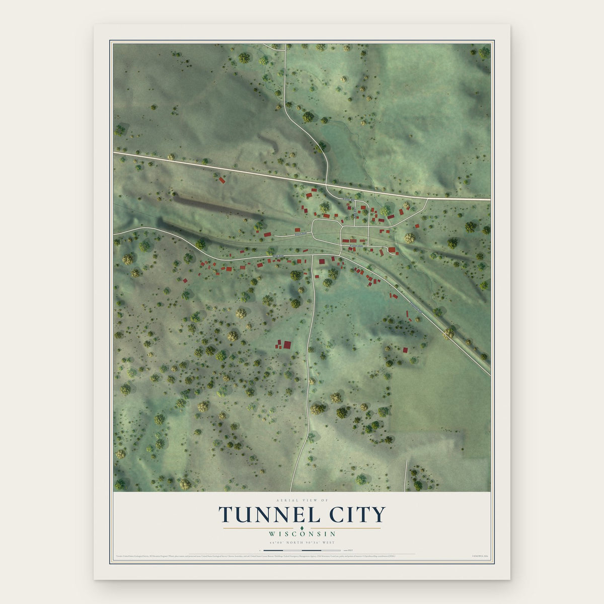 Tunnel City, Wisconsin map print, the full design
