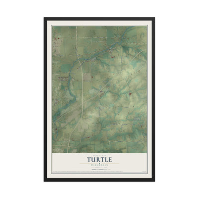 Map of Turtle, Wisconsin, 12 x 18 inch print in a black wood frame