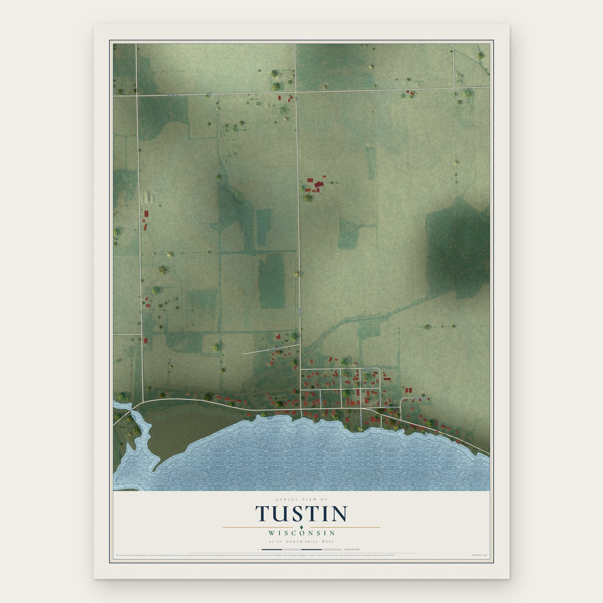Tustin, Wisconsin map print, the full design