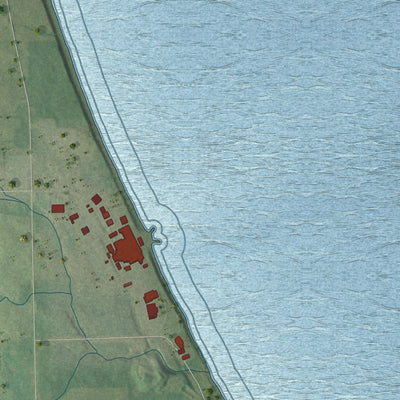 Second close-up of the map of Two Creeks, Wisconsin print showing more streets and buildings