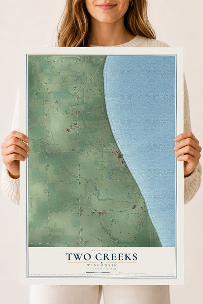 Map of Two Creeks, Wisconsin, 18 x 24 inch unframed archival matte print