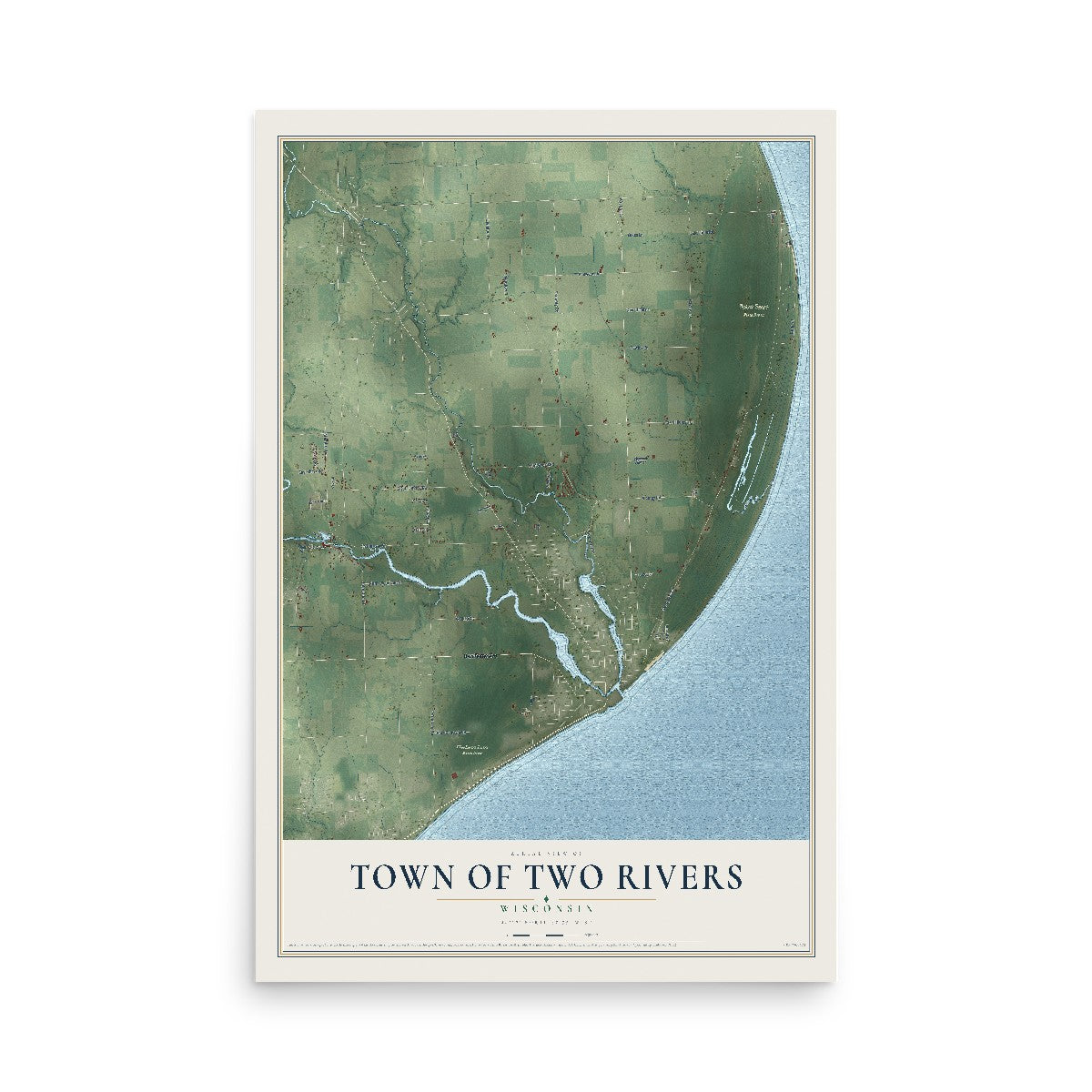 Map of the Town of Two Rivers, Wisconsin, 12 x 18 inch unframed archival matte print