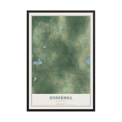 Map of Underhill, Wisconsin, 12 x 18 inch print in a black wood frame