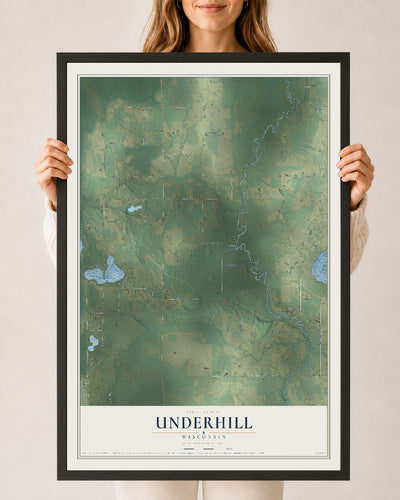 Map of Underhill, Wisconsin, 24 x 36 inch print in a black wood frame