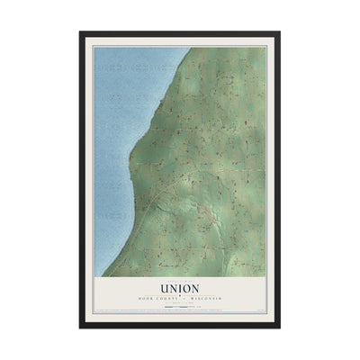 Map of Union, Door County, Wisconsin, 12 x 18 inch print in a black wood frame