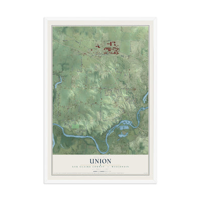 Map of Union, Eau Claire County, Wisconsin, 12 x 18 inch print in a white wood frame
