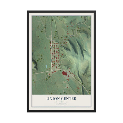 Map of Union Center, Wisconsin, 12 x 18 inch print in a black wood frame