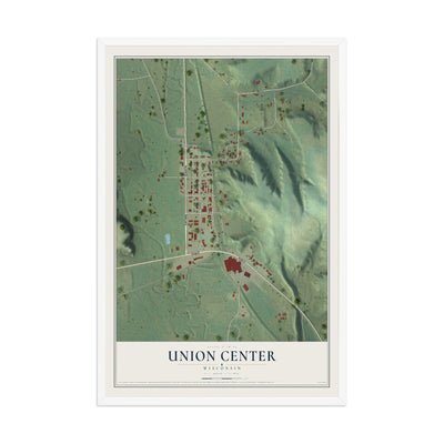 Map of Union Center, Wisconsin, 12 x 18 inch print in a white wood frame