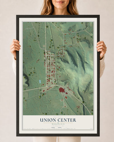 Map of Union Center, Wisconsin, 24 x 36 inch print in a black wood frame