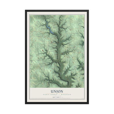 Map of Union, Pierce County, Wisconsin, 12 x 18 inch print in a black wood frame