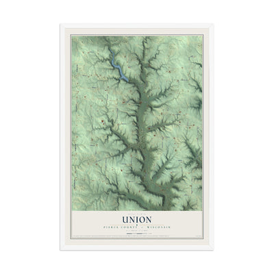 Map of Union, Pierce County, Wisconsin, 12 x 18 inch print in a white wood frame