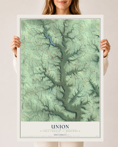 Map of Union, Pierce County, Wisconsin, 24 x 36 inch unframed archival matte print