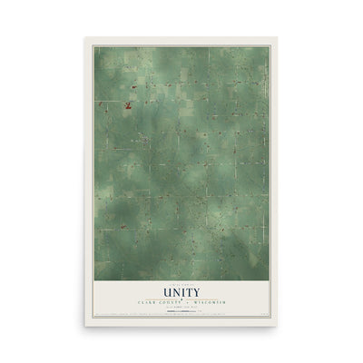 Map of Unity, Clark County, Wisconsin, 12 x 18 inch unframed archival matte print