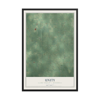 Map of Unity, Clark County, Wisconsin, 12 x 18 inch print in a black wood frame