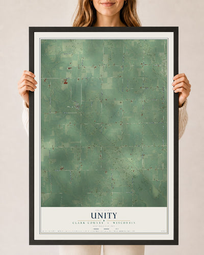 Map of Unity, Clark County, Wisconsin, 24 x 36 inch print in a black wood frame