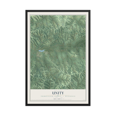 Map of Unity, Trempealeau County, Wisconsin, 12 x 18 inch print in a black wood frame