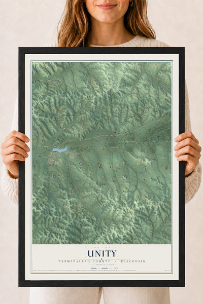 Map of Unity, Trempealeau County, Wisconsin, 18 x 24 inch print in a black wood frame