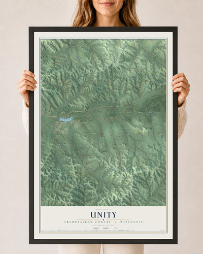 Map of Unity, Trempealeau County, Wisconsin, 24 x 36 inch print in a black wood frame