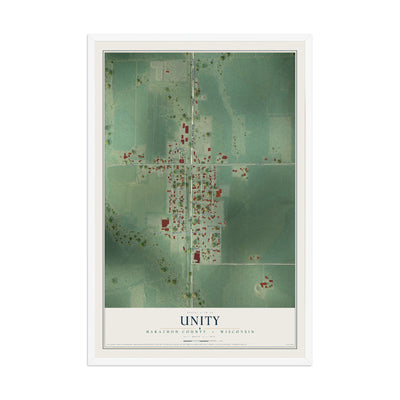 Map of Unity, Marathon County, Wisconsin, 12 x 18 inch print in a white wood frame