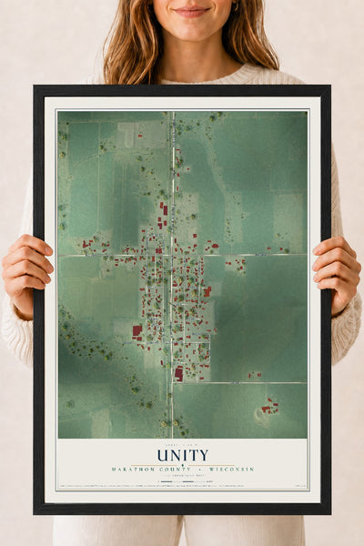Map of Unity, Marathon County, Wisconsin, 18 x 24 inch print in a black wood frame