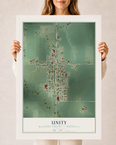 Map of Unity, Marathon County, Wisconsin, 24 x 36 inch print in a white wood frame