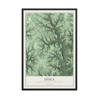 Map of Utica, Crawford County, Wisconsin, 12 x 18 inch print in a black wood frame