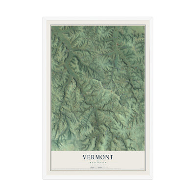 Map of Vermont, Wisconsin, 12 x 18 inch print in a white wood frame
