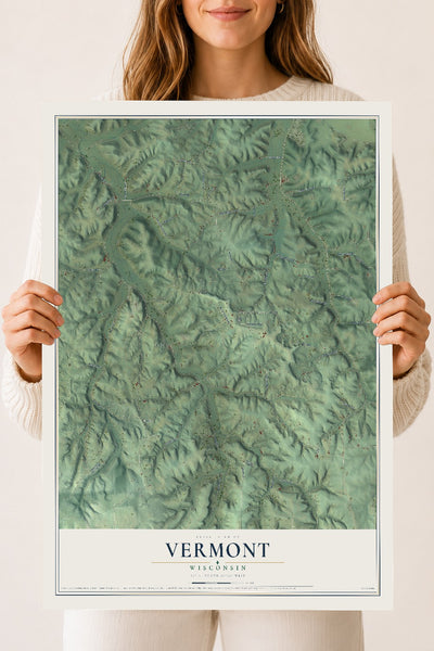Map of Vermont, Wisconsin, 18 x 24 inch unframed archival matte print