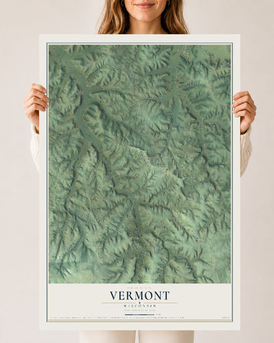 Map of Vermont, Wisconsin, 24 x 36 inch unframed archival matte print