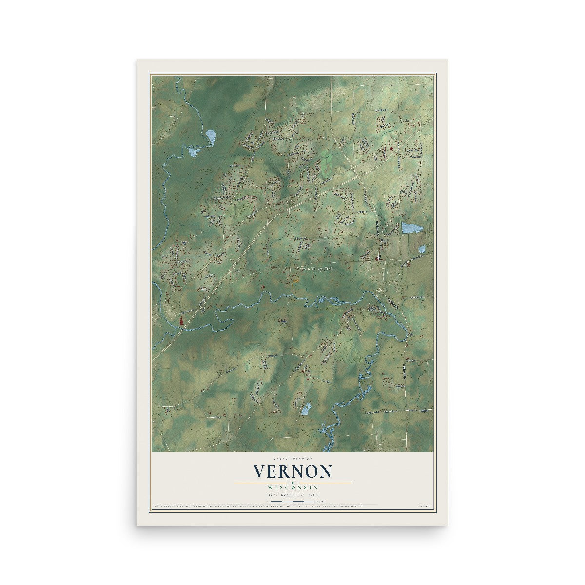 Map of Vernon, Wisconsin, 12 x 18 inch unframed archival matte print