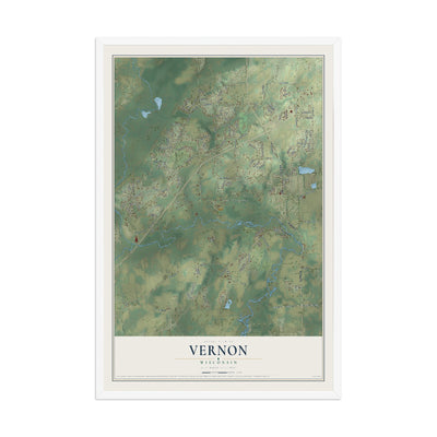 Map of Vernon, Wisconsin, 12 x 18 inch print in a white wood frame
