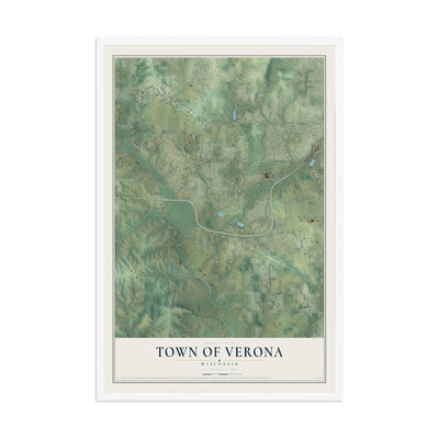 Map of the Town of Verona, Wisconsin, 12 x 18 inch print in a white wood frame