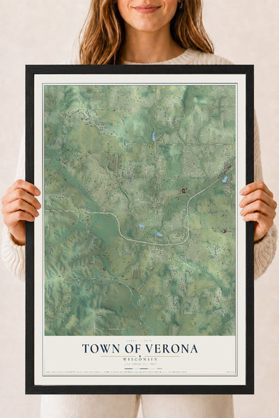 Map of the Town of Verona, Wisconsin, 18 x 24 inch print in a black wood frame