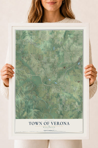 Map of the Town of Verona, Wisconsin, 18 x 24 inch print in a white wood frame