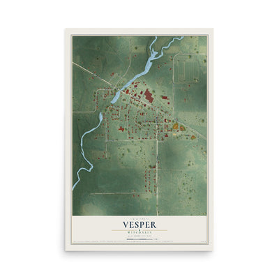Map of Vesper, Wisconsin, 12 x 18 inch unframed archival matte print