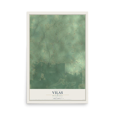 Map of Vilas, Wisconsin, 12 x 18 inch unframed archival matte print