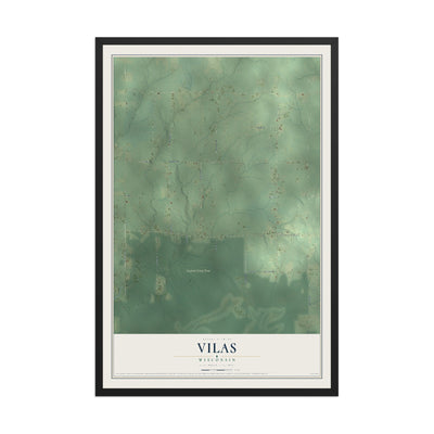 Map of Vilas, Wisconsin, 12 x 18 inch print in a black wood frame