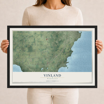 Map of Vinland, Wisconsin, 12 x 18 inch print in a black wood frame