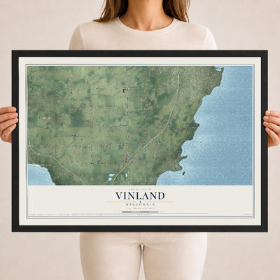 Map of Vinland, Wisconsin, 18 x 24 inch print in a black wood frame