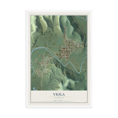 Map of Viola, Wisconsin, 12 x 18 inch print in a white wood frame