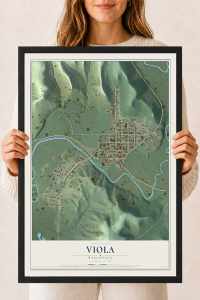 Map of Viola, Wisconsin, 18 x 24 inch print in a black wood frame