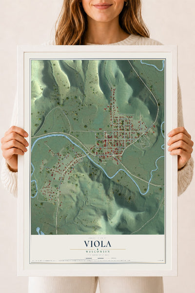 Map of Viola, Wisconsin, 18 x 24 inch print in a white wood frame