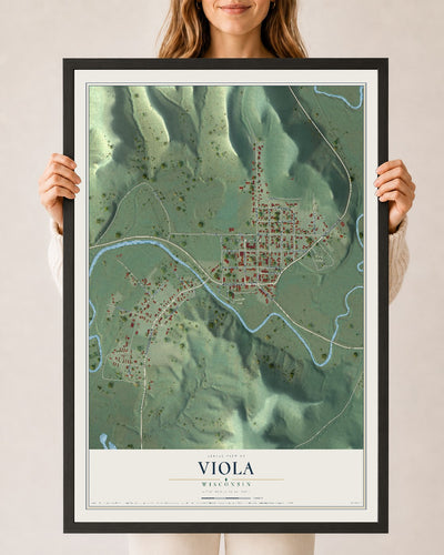 Map of Viola, Wisconsin, 24 x 36 inch print in a black wood frame