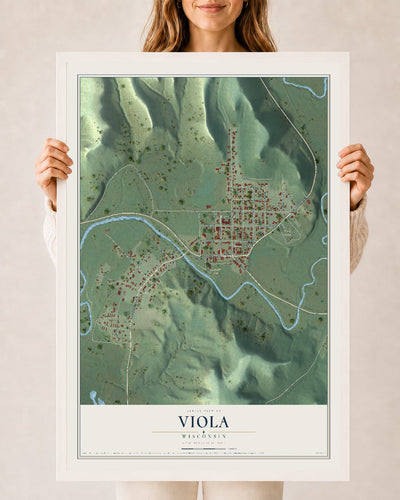 Map of Viola, Wisconsin, 24 x 36 inch print in a white wood frame